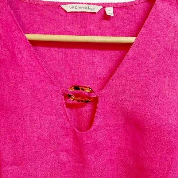 Soft Surroundings Saja 100% Linen Tunic Top Pink Tortoise Shell Accent Size S - Picture 2 of 7